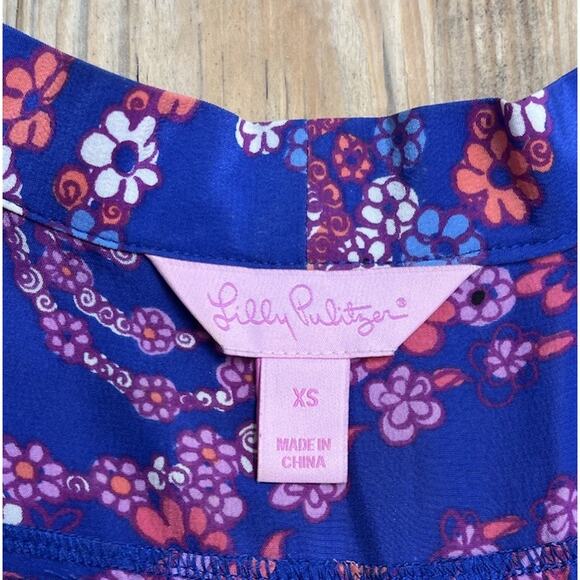 Lilly Pulitzer Raleigh Silk Tie Neck Tank Top Blouse Size XS Secret Snail Blue - Picture 6 of 7